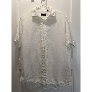 Toscano Patrick Assaraf 100% Linen Shirt Mens Medium White Short Sleeve Luxury